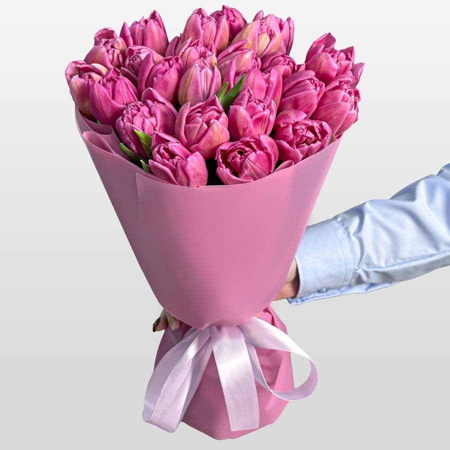 Букет розовых Пионовидных Тюльпанов 25 шт «Глубина Чувств»
