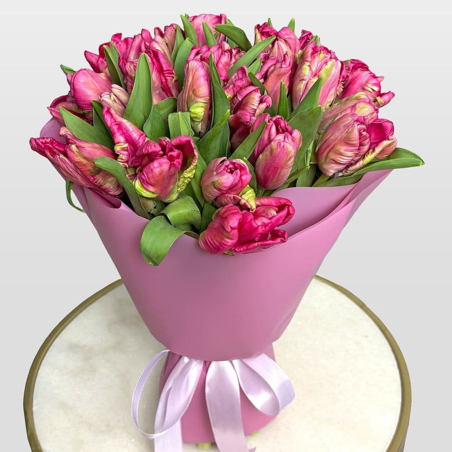 Букет розовых Пионовидных Тюльпанов 25 шт «Драгоценный Рубин»