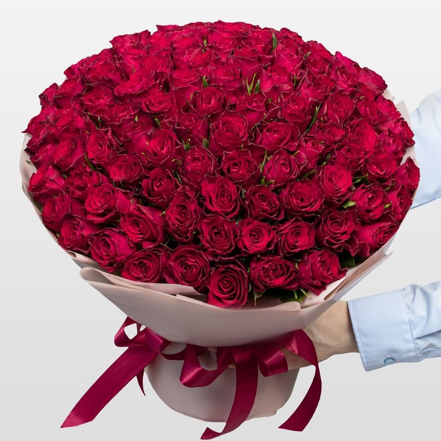 Букет красных Роз Кения 40 см 101 шт «Клятва Вечности»