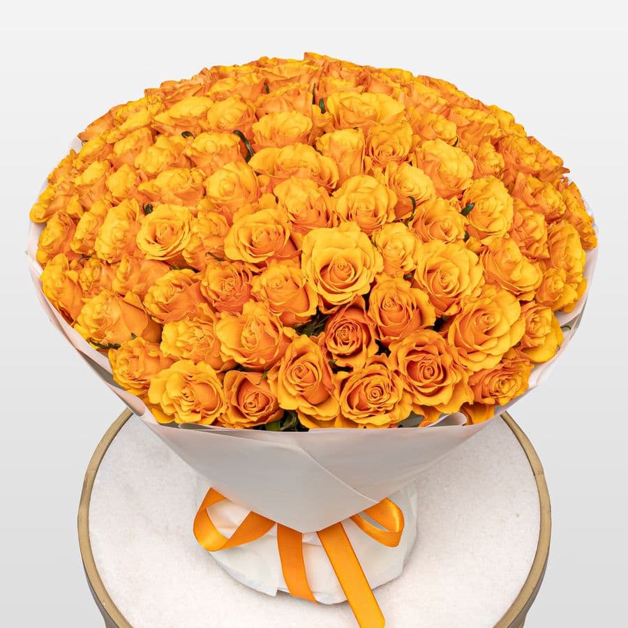 Букет оранжевых Роз Кения 40 см 101 шт «Золото Инков»