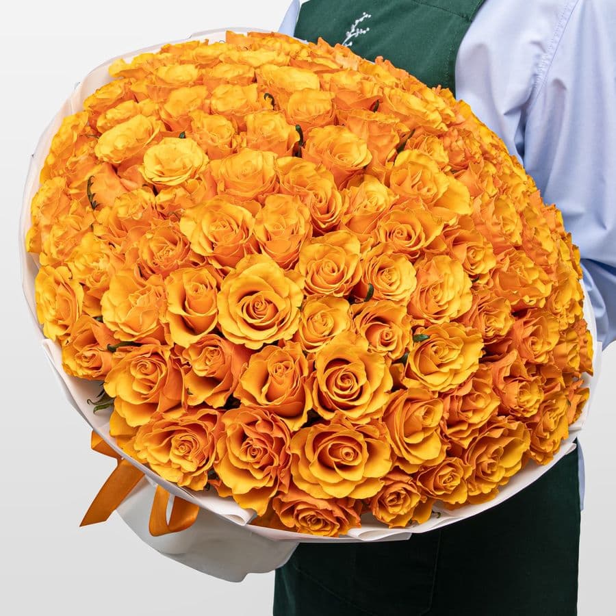 Букет оранжевых Роз Кения 40 см 101 шт «Золото Инков»