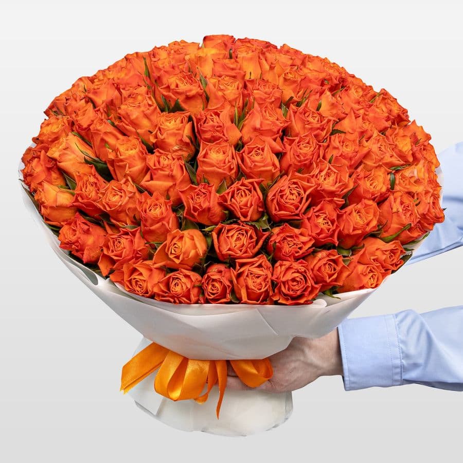 Букет оранжевых Роз Кения 40 см 101 шт «Феникс»
