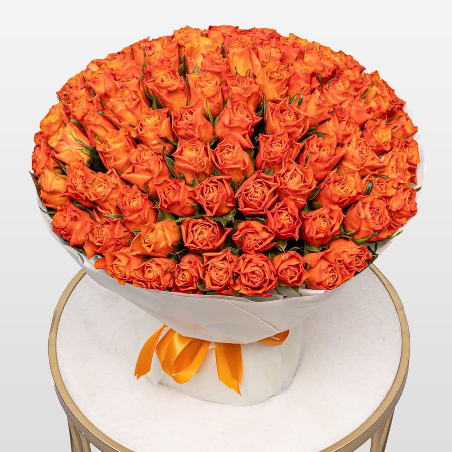 Букет оранжевых Роз Кения 40 см 101 шт «Феникс»