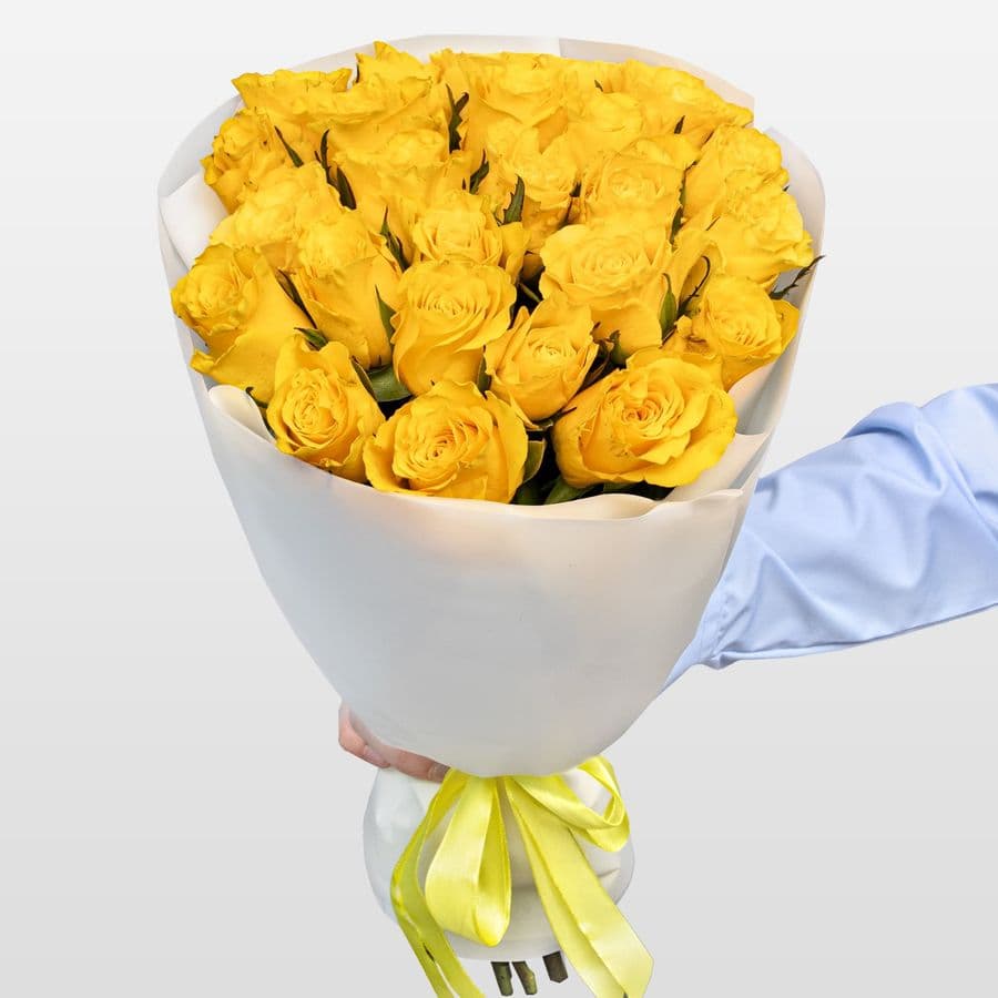 Букет желтых Роз Кения 40 см 25 шт «Радостный Сюрприз»