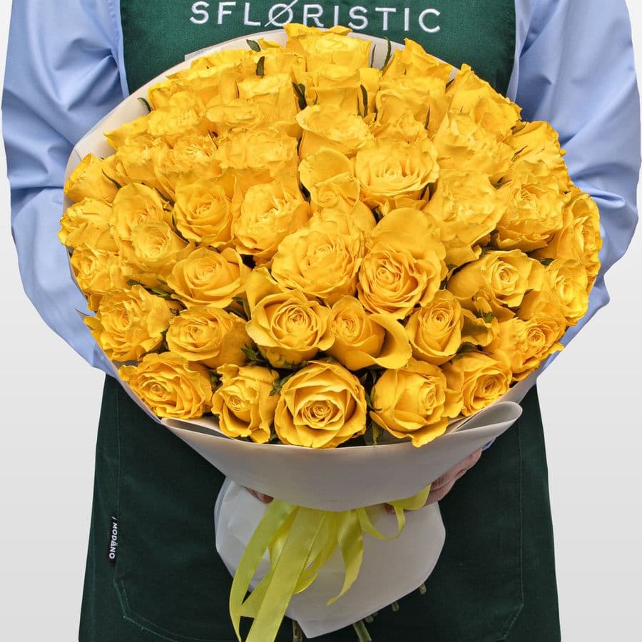 Букет желтых Роз Кения 40 см 51 шт «Лимонный Бархат»