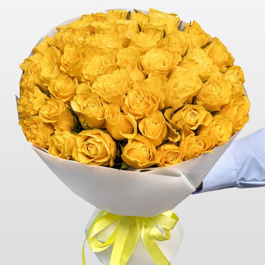 Букет желтых Роз Кения 40 см 51 шт «Лимонный Бархат»