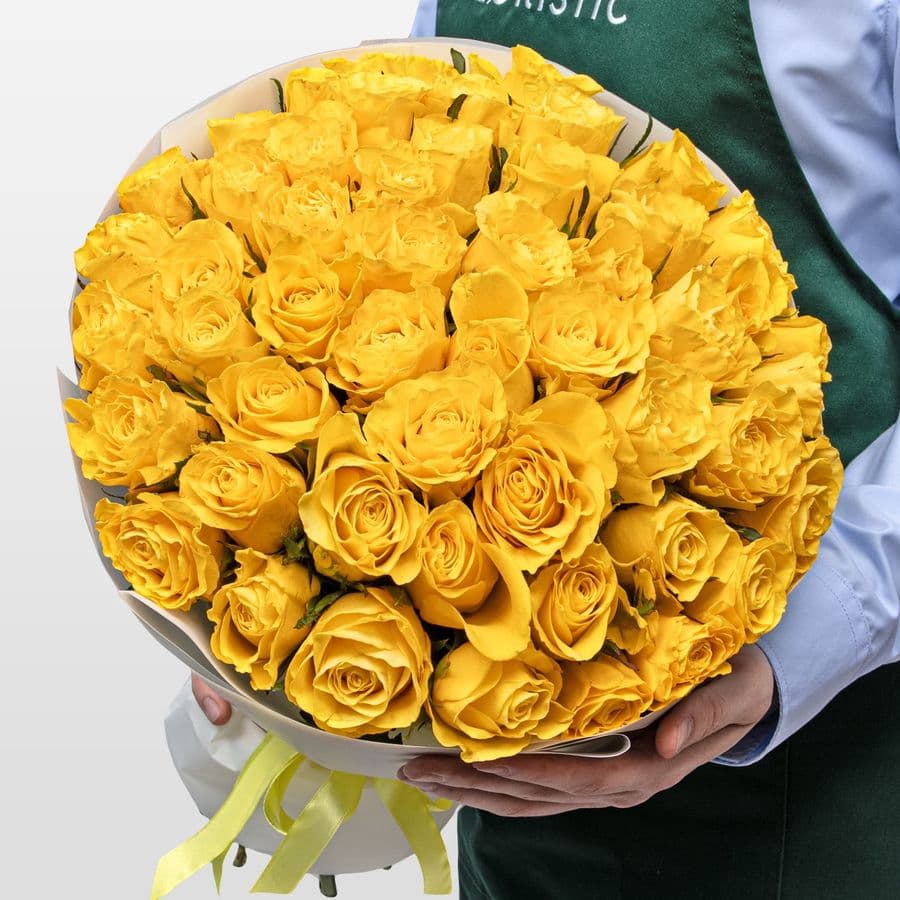 Букет желтых Роз Кения 40 см 51 шт «Лимонный Бархат»