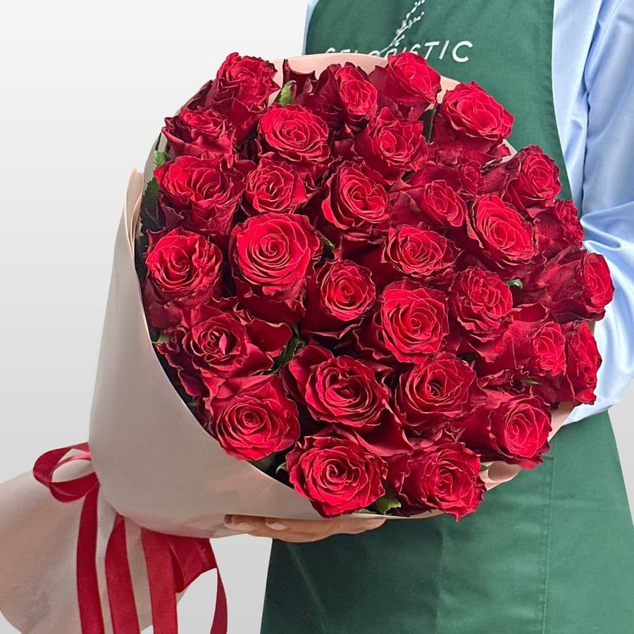 Букет из красных Роз 80 см 31 шт «Жаркий Поцелуй»