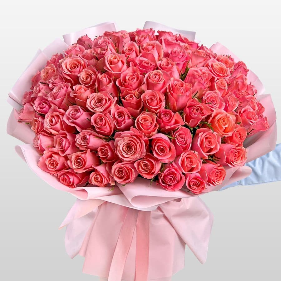 Букет из розовых Роз Кения 60 см 101 шт «Слияние Сердец»
