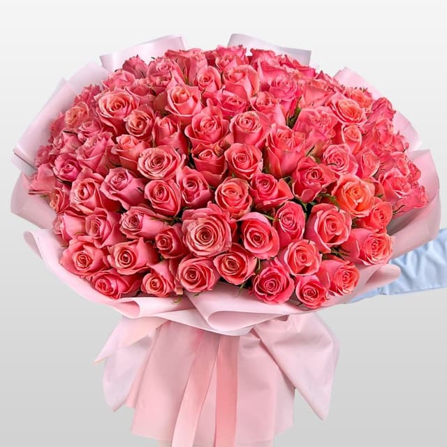 Букет из розовых Роз Кения 60 см 101 шт «Слияние Сердец»