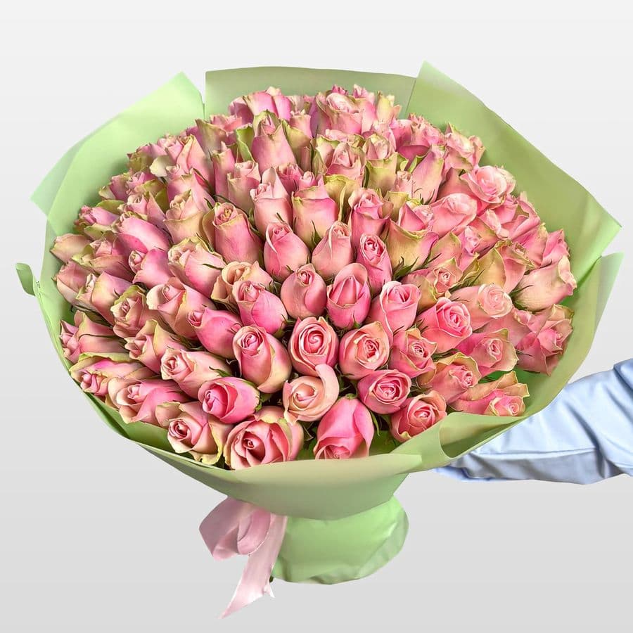 Букет из розовых Роз Кения 40 см 101 шт «Аллея Любви»