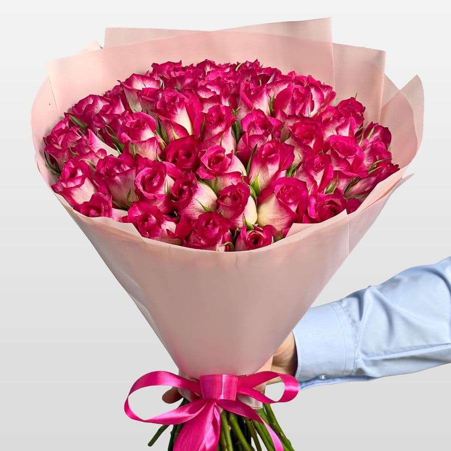 Букет из розовых Роз Кения 40 см 51 шт «Вихрь Эмоций»