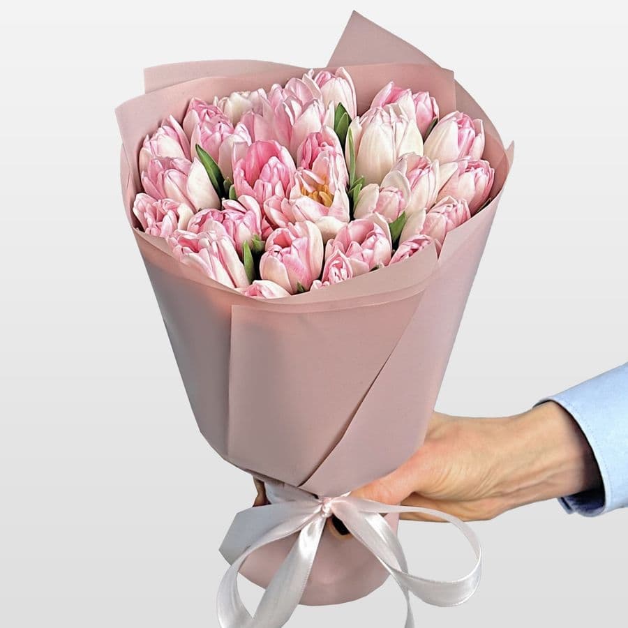 Букет из нежно-розовых Тюльпанов 25 шт «Улыбка Нимфы»
