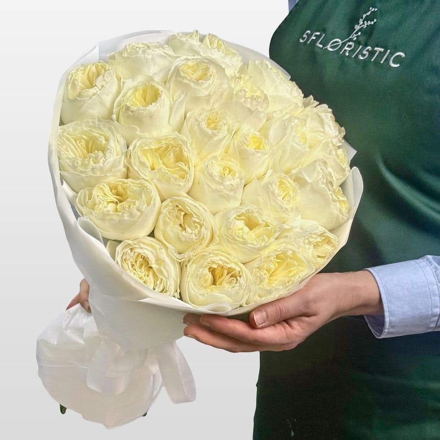 Букет из Пионовидных Роз Кения 25 шт «Панна Котта»