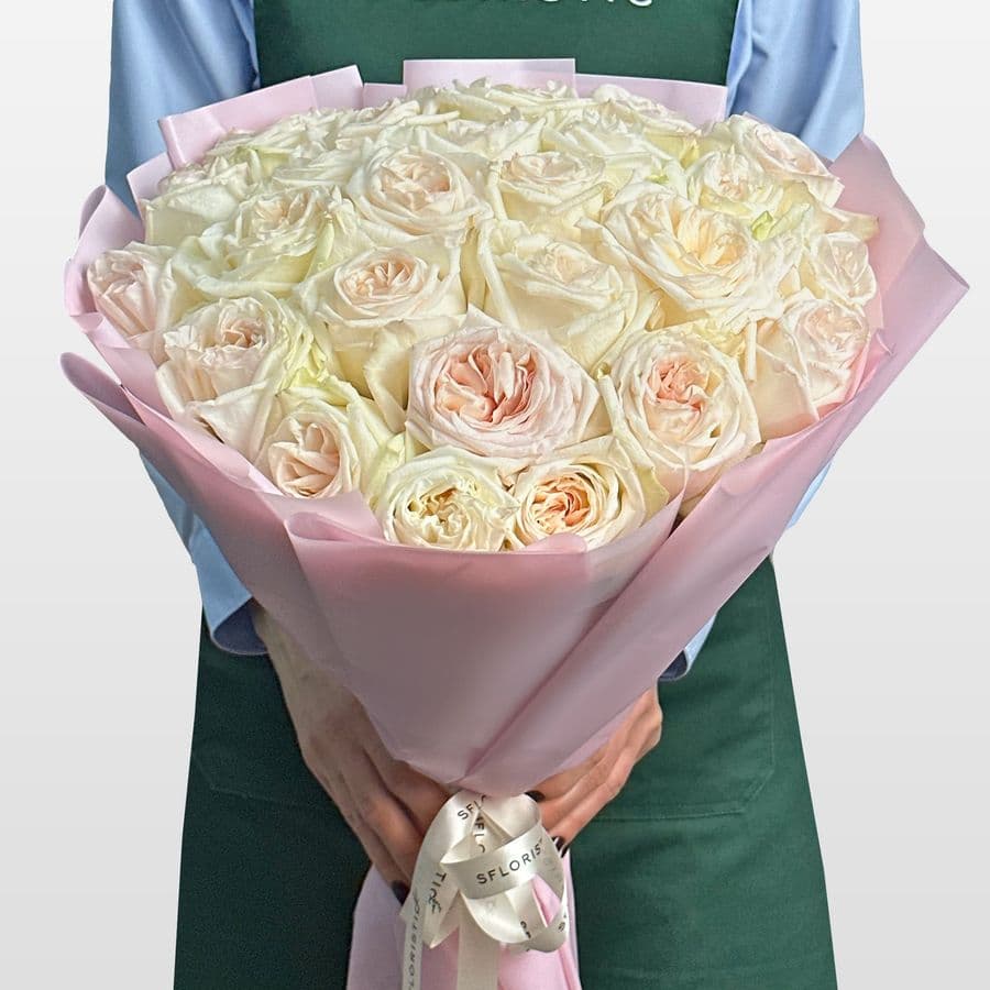 Букет из Пионовидных Роз 25 шт «Лепестки Ванили»