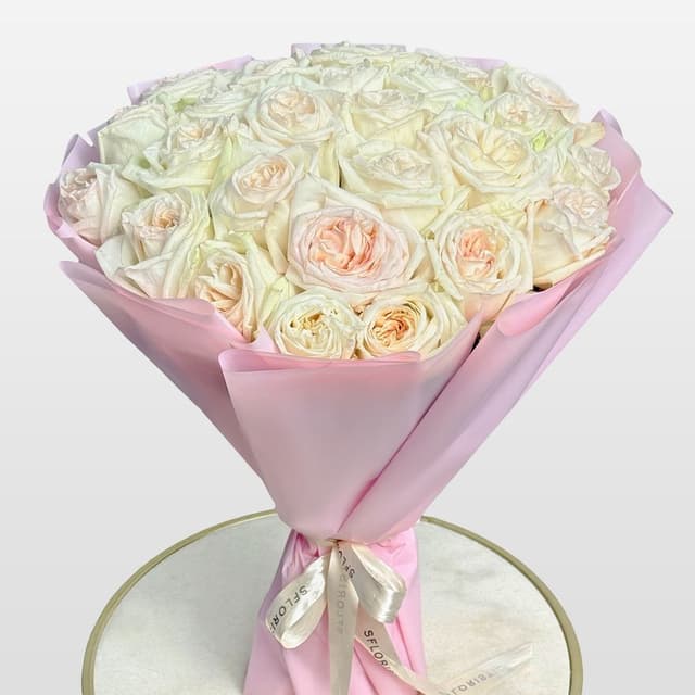 Букет из Пионовидных Роз 25 шт «Лепестки Ванили»