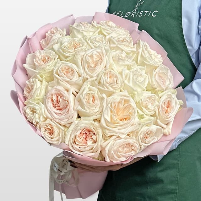 Букет из Пионовидных Роз 25 шт «Лепестки Ванили»