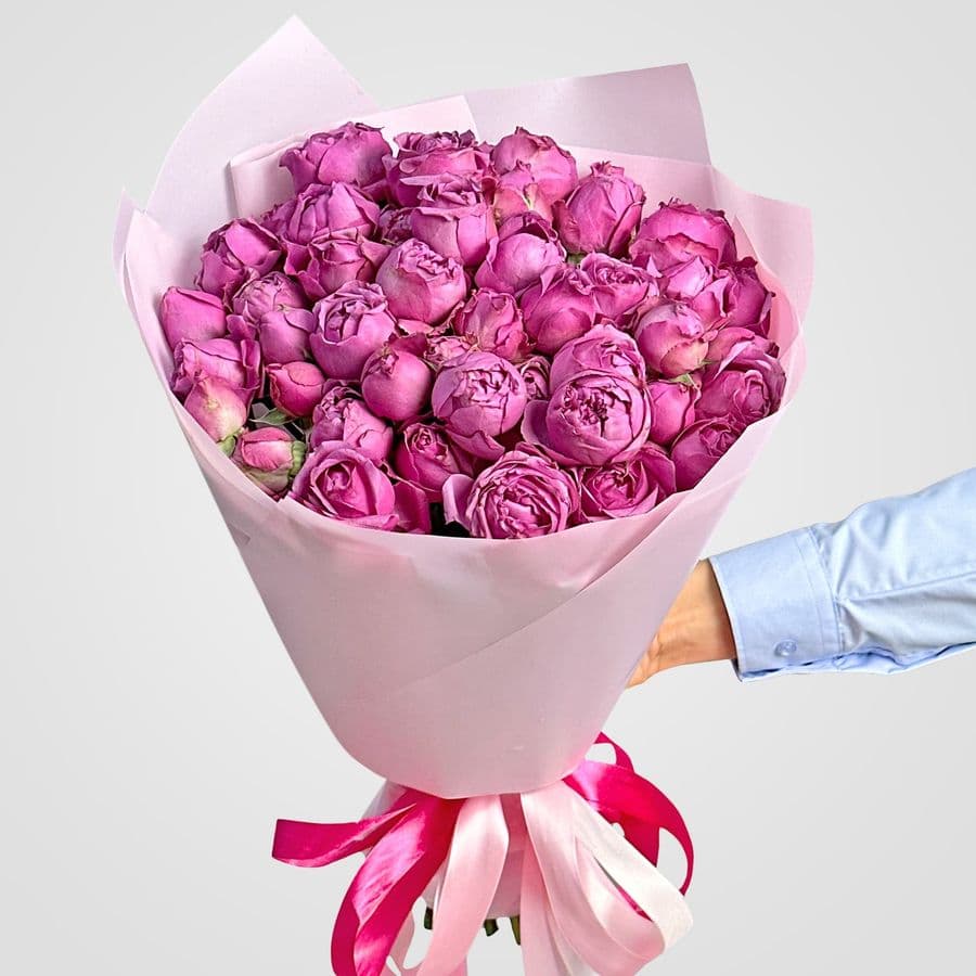 Букет из Кустовых Пионовидных Роз Мисти Баблс 25 шт «Волшебный сад»