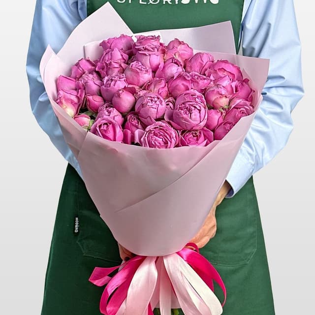 Букет из Кустовых Пионовидных Роз Мисти Баблс 25 шт «Волшебный сад»