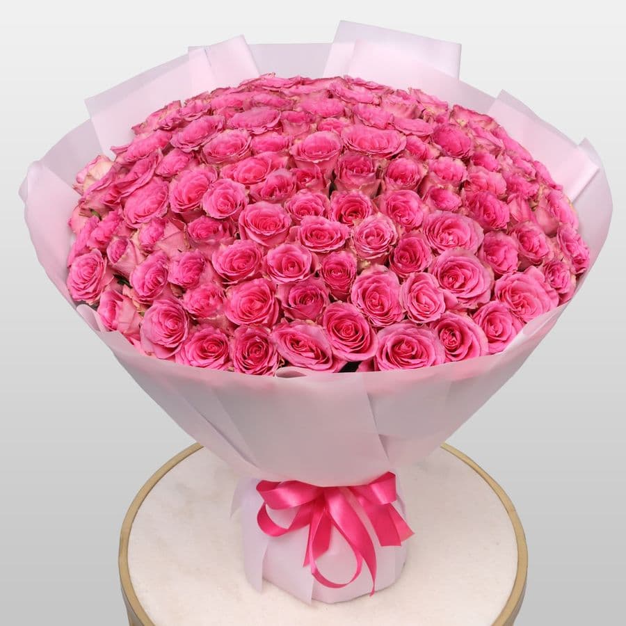 Букет из розовых Роз Кения 60 см 101 шт «Ярче Звезды»