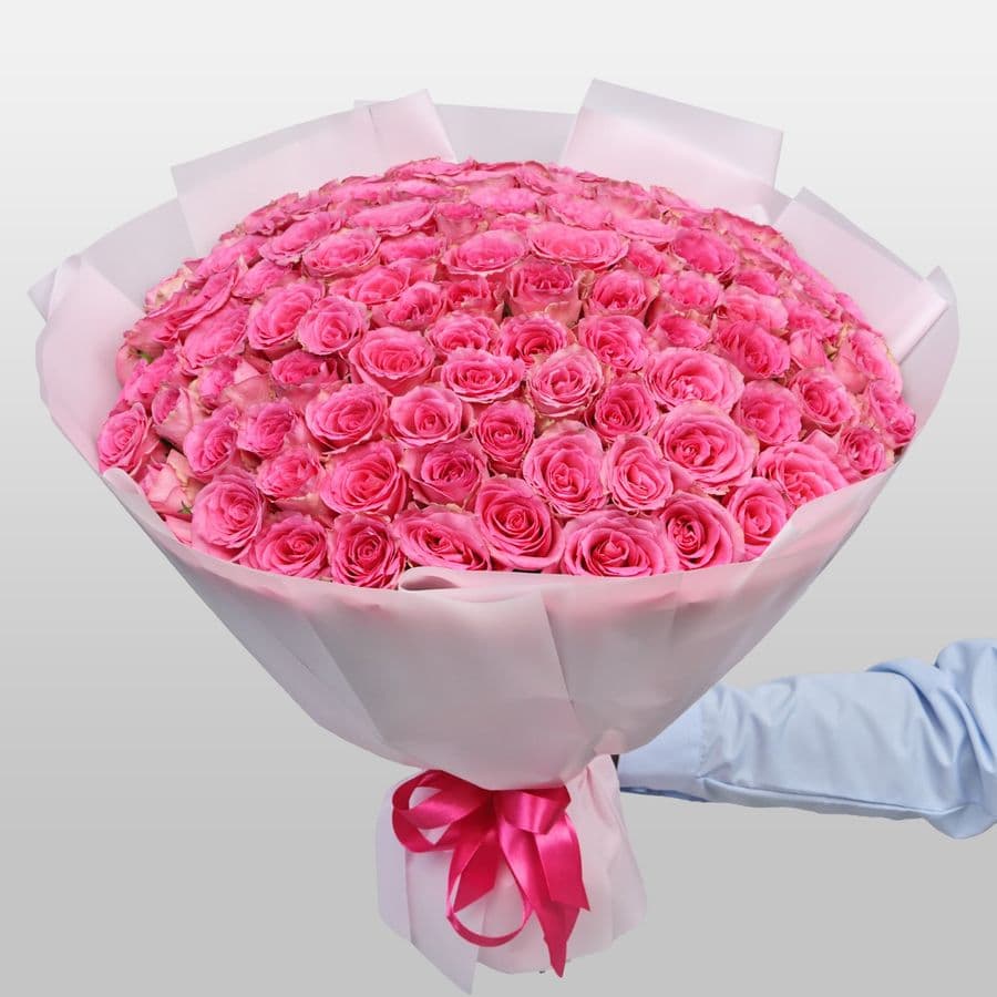 Букет из розовых Роз Кения 60 см 101 шт «Ярче Звезды»