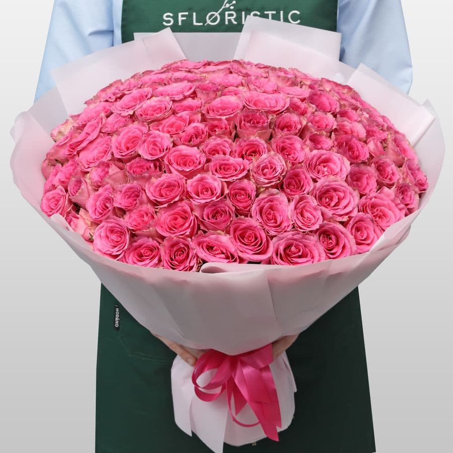 Букет из розовых Роз Кения 60 см 101 шт «Ярче Звезды»