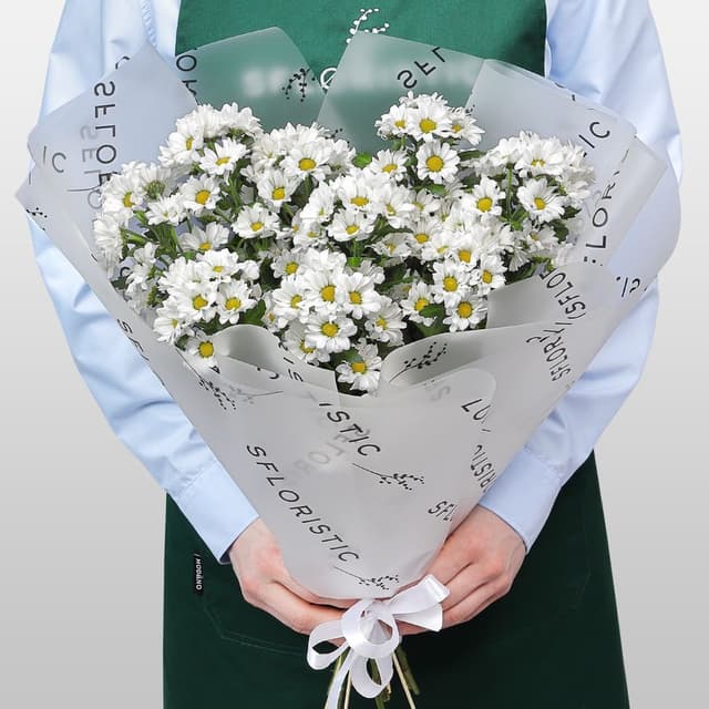 Букет из Белых Хризантем Сантини 9 шт «Верное Сердце»