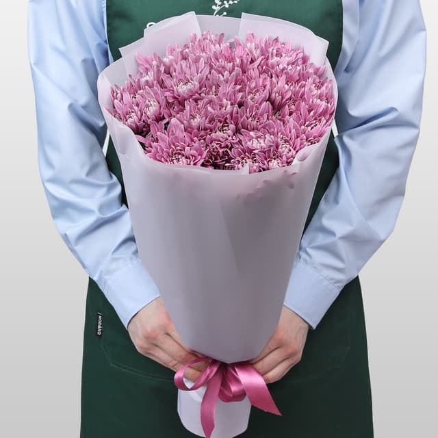 Букет из Сиреневых Кустовых Хризантем 15 шт «Аристократка»