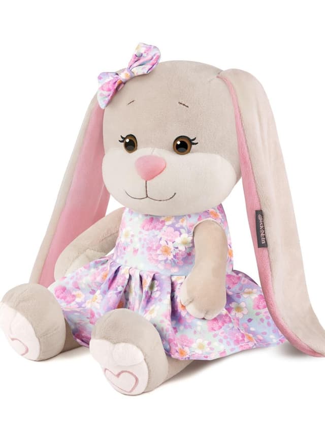 Мягкая игрушка Зайка В Голубом Платье С Розовыми Цветами Мягкая игрушка Зайка В Голубом Платье С Розовыми Цветами
