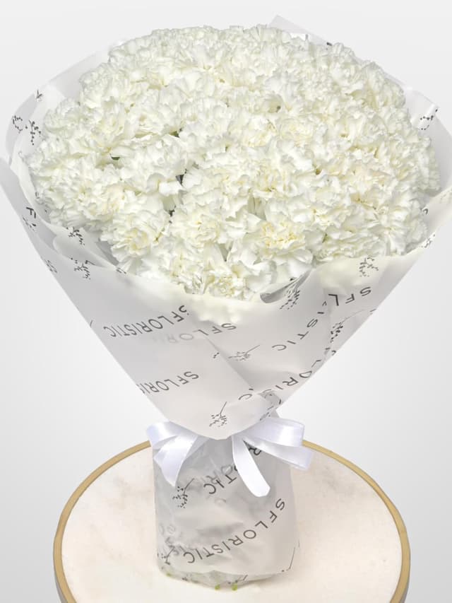 Букет из Белых Гвоздик 51 шт «Фарфоровая Мечта» Букет из Белых Гвоздик 51 шт «Фарфоровая Мечта»