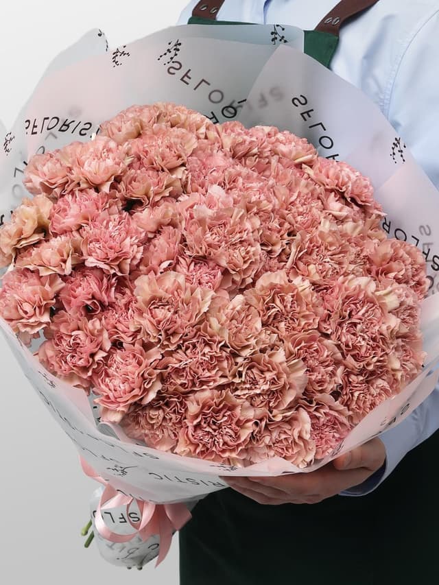 Букет из Пудрово-Розовых Гвоздик 51 шт «Мягкие Объятия» Букет из Пудрово-Розовых Гвоздик 51 шт «Мягкие Объятия»