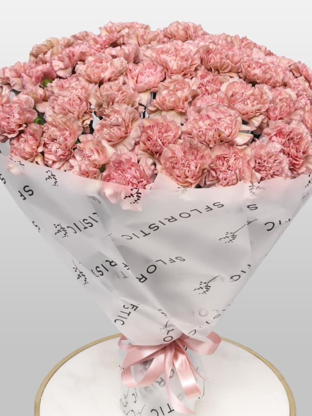 Букет из Пудрово-Розовых Гвоздик 51 шт «Мягкие Объятия» Букет из Пудрово-Розовых Гвоздик 51 шт «Мягкие Объятия»