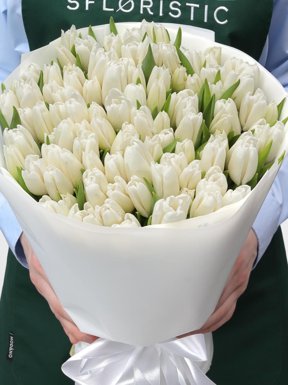 Букет из белых Тюльпанов 101 шт «Горный хрусталь»