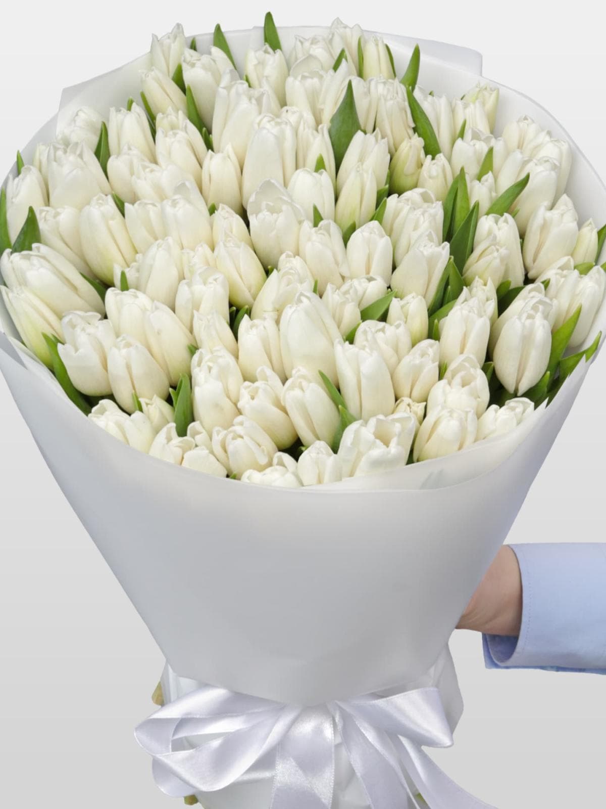 Букет из белых Тюльпанов 101 шт «Горный хрусталь»