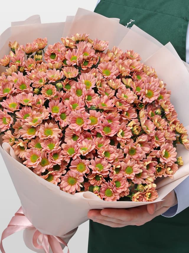 Букет из Персиковых Хризантем Сантини 25 шт «Персиковое облако» Букет из Персиковых Хризантем Сантини 25 шт «Персиковое облако»