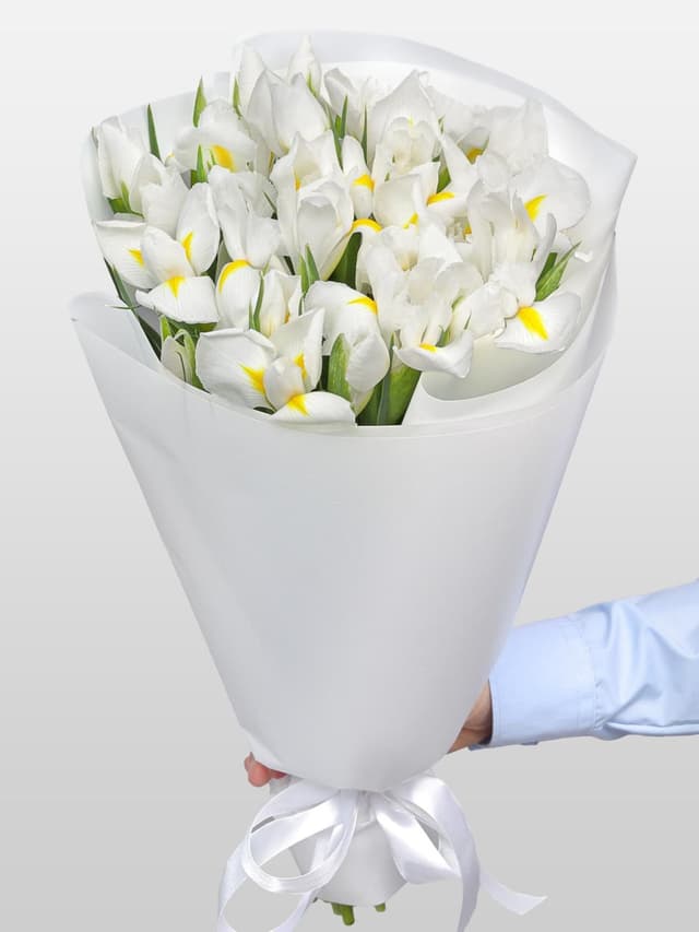 Букет из Белых Ирисов 25 шт «Белый лебедь» Букет из Белых Ирисов 25 шт «Белый лебедь»