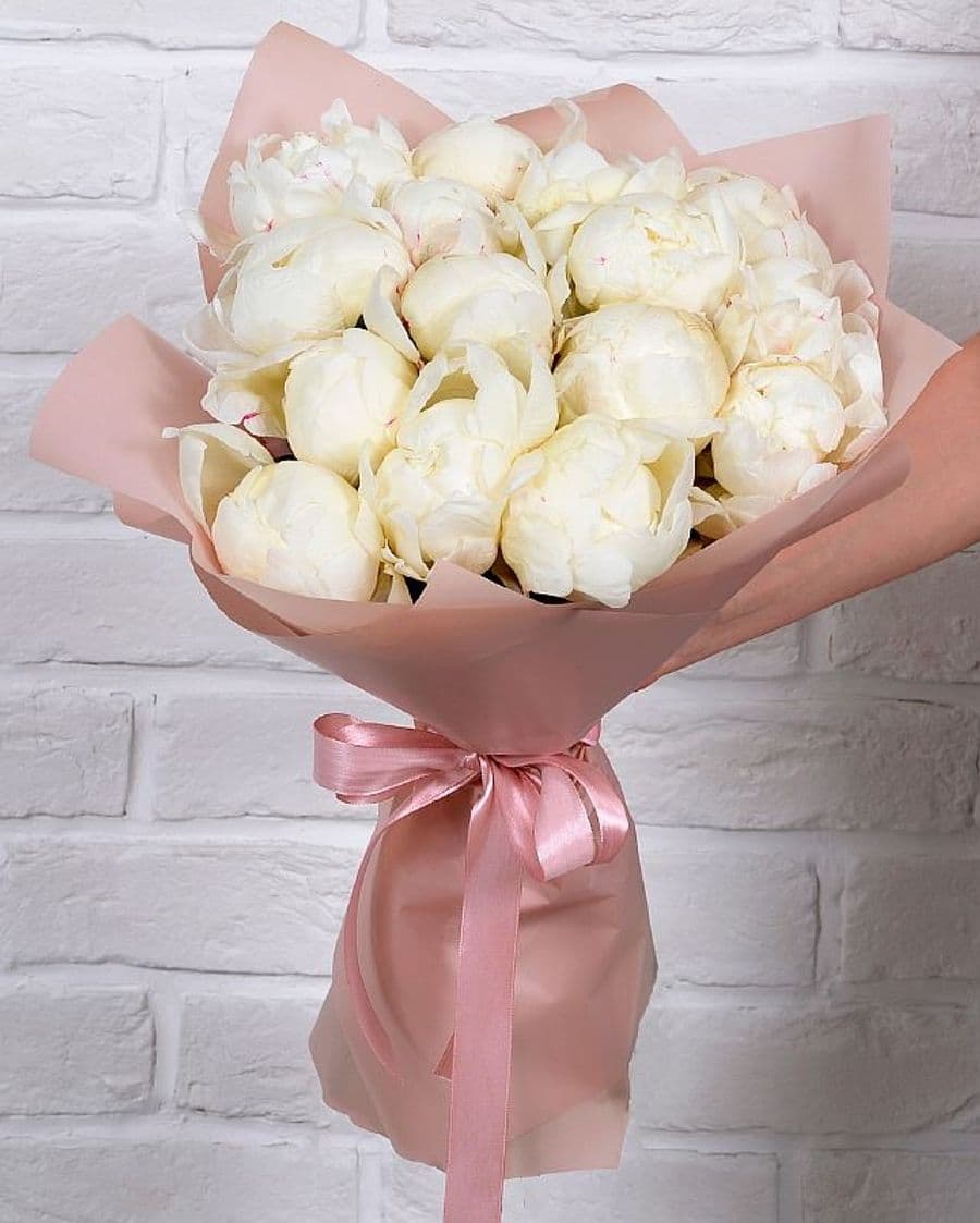 Букет из белых Пионов «Белый ангел» 15шт.