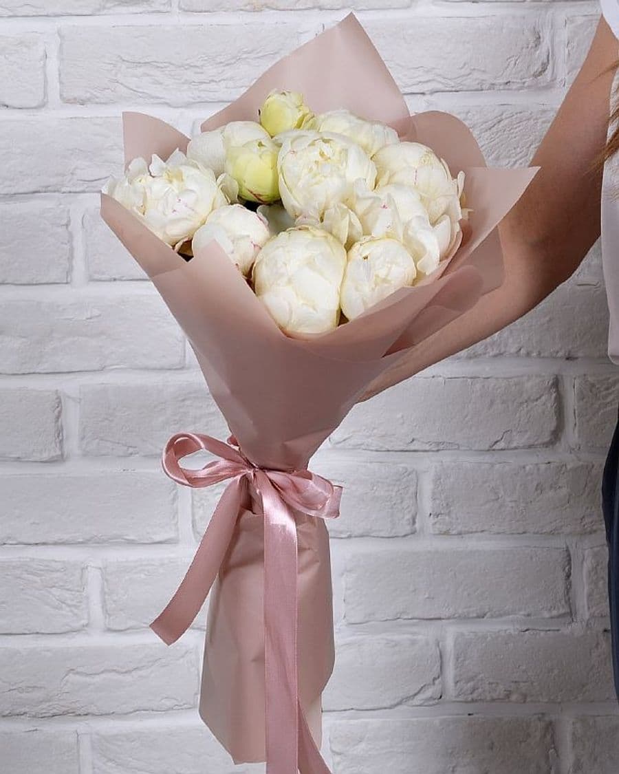Букет из белых Пионов «Белый ангел» 11шт.