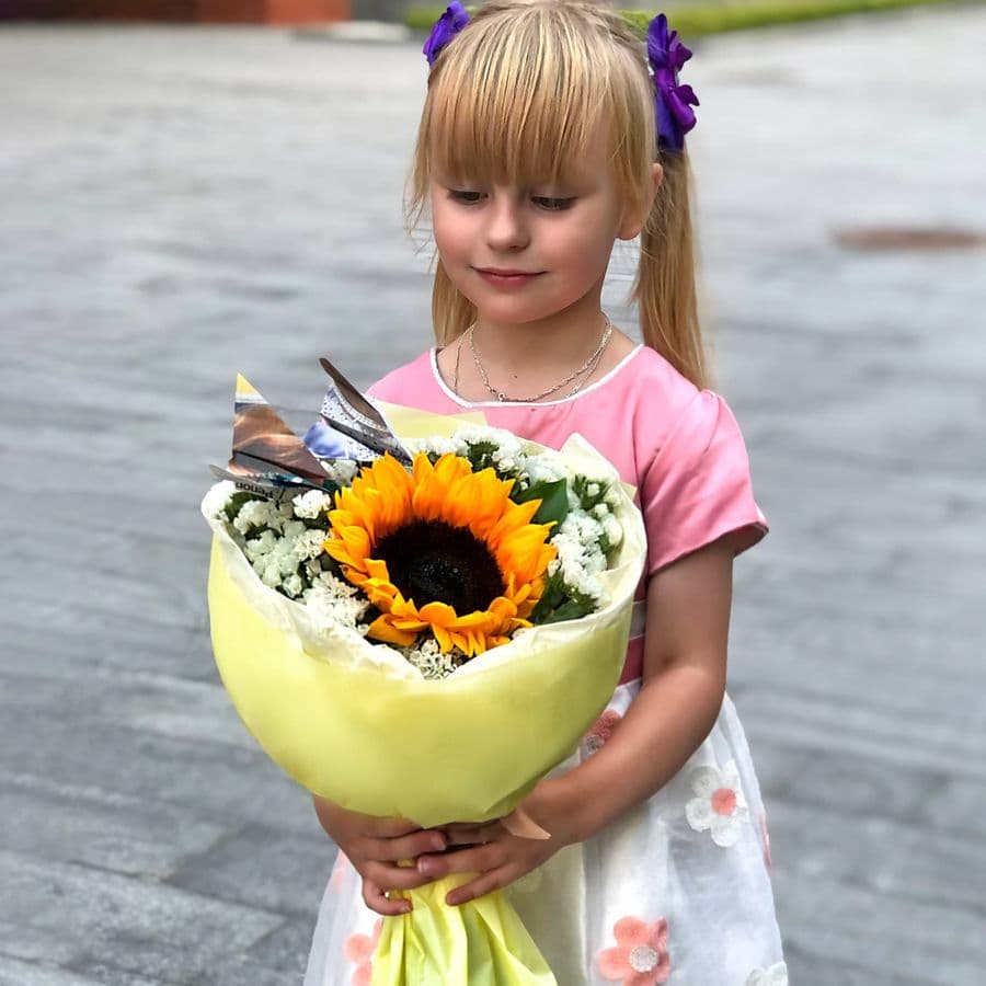 Букет из Подсолнуха и Статицы «Самолетики»