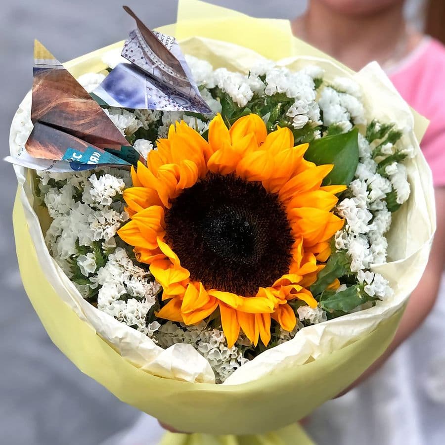 Букет из Подсолнуха и Статицы «Самолетики»