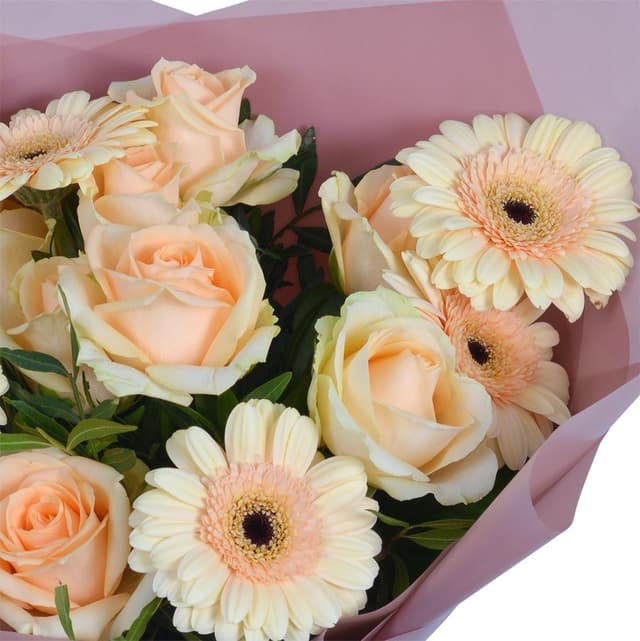 Сборный букет из герберы и Роз 60 см "Гертруда" Сборный букет из герберы и Роз 60 см "Гертруда"