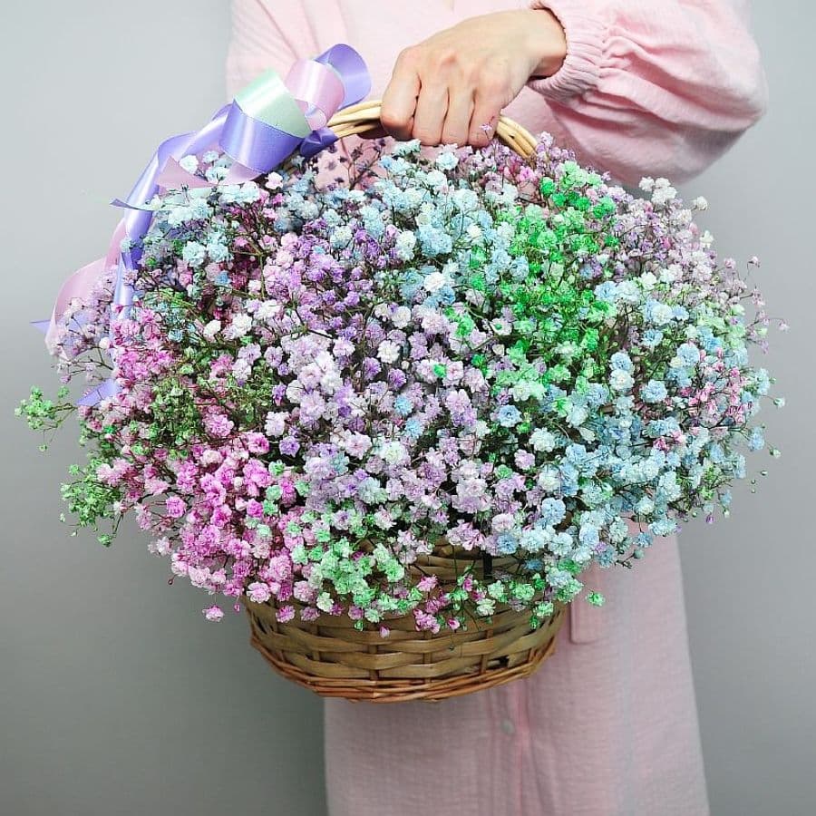 Композиция с Гипсофилой в корзине «Цветочный Микрокосмос»
