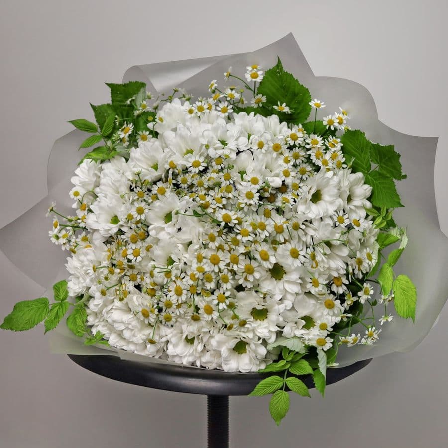 Букет из кустовых Хризантем и Матрикарий «Прелести полей»