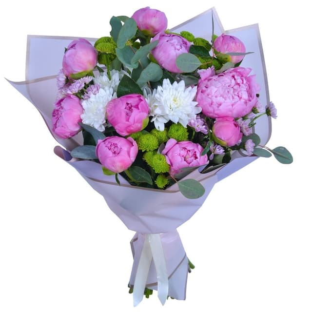 Букет из Пионов и Хризантем «Внимание» Букет из Пионов и Хризантем «Внимание»