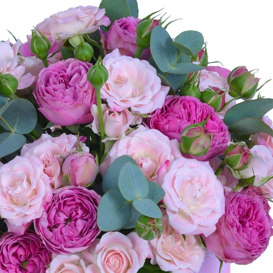 Композиция из Роз в шляпной коробке «Утро перед торжеством»