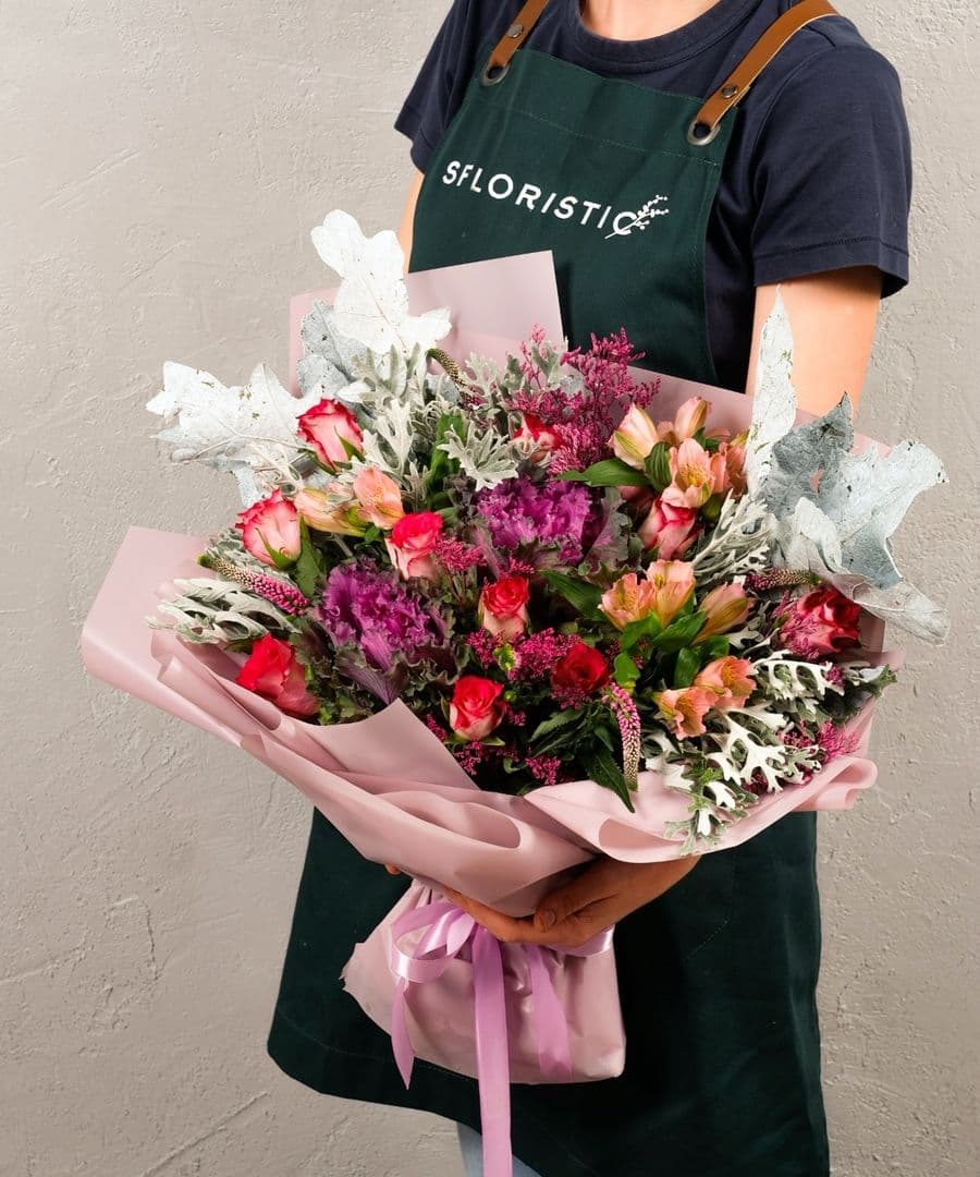 Букет из Роз, Вероники и Альстромерии «Осенние листья»