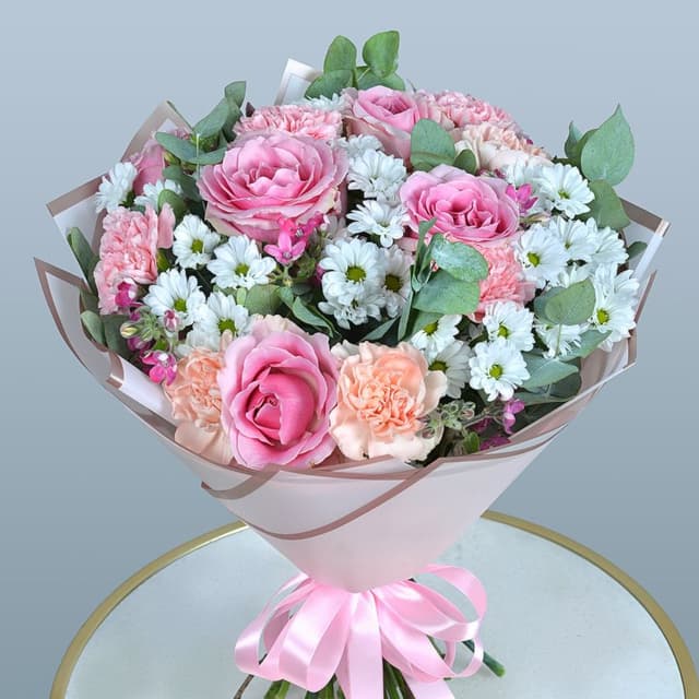 Букет из Роз, Хризантемы Сантини и Диантуса «Мечты» Букет из Роз, Хризантемы Сантини и Диантуса «Мечты»