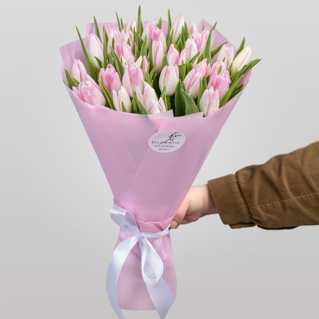Букет из нежно-розовых Тюльпанов 31 шт «Весенняя нежность» Букет из нежно-розовых Тюльпанов 31 шт «Весенняя нежность»