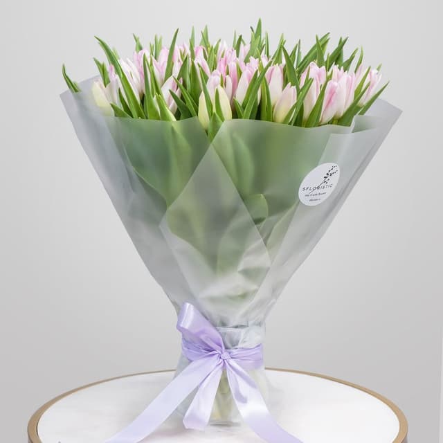 Букет из нежно-розовых Тюльпанов 51 шт «Подснежники» Букет из нежно-розовых Тюльпанов 51 шт «Подснежники»