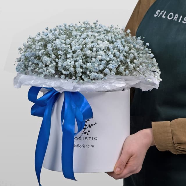 Композиция из Гипсофилы в шляпной коробке «Голубая Лагуна» Композиция из Гипсофилы в шляпной коробке «Голубая Лагуна»